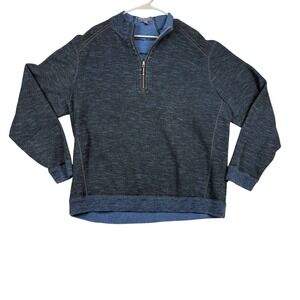 Tommy Bahama Reversible Mens XXL Half Zip Sweater Cotton Tencel Blue Gray
